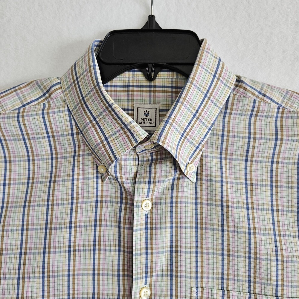 Peter Millar Mens Large 100% Cotton Button Down Shirt Pink Blue Green